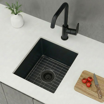 18' L X 16''W Undermount Single Bowl Black Granite Composite Kitchen Sink