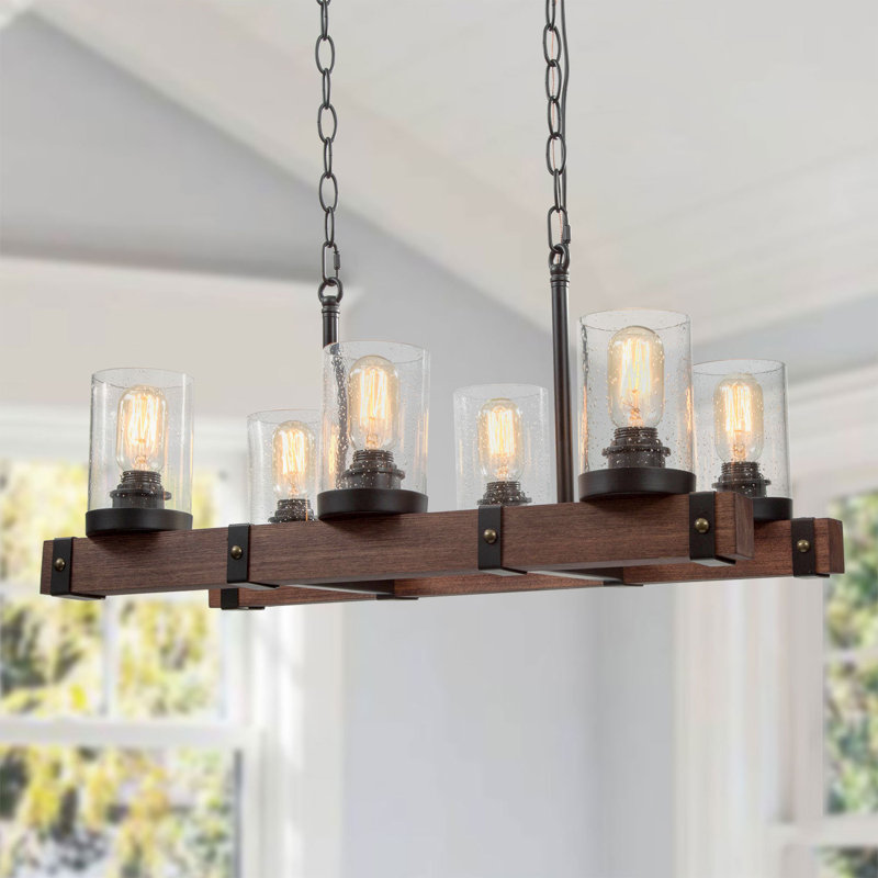 Bacup 6 - Light Dimmable Square / Rectangle Chandelier, Pine Wood