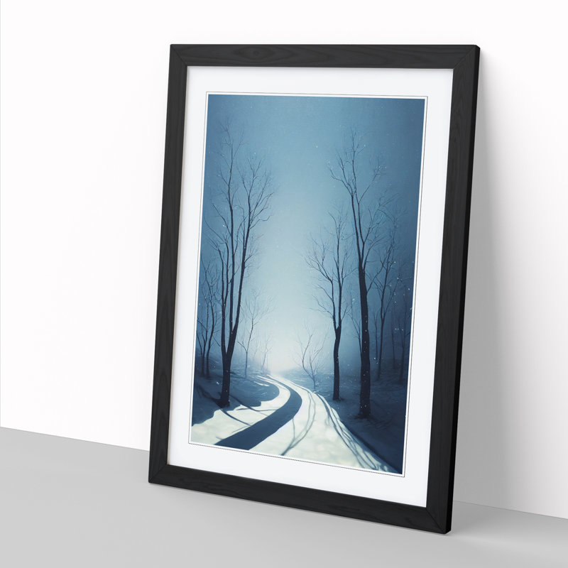 Winter Landscape Path - Single Picture Frame Print, 34cm H x 25cm W x 2cm D, Walnut
