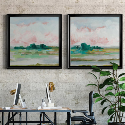 2-Piece "Pink Marsh I" Watercolor Painting Print Set Designed by J Paul 