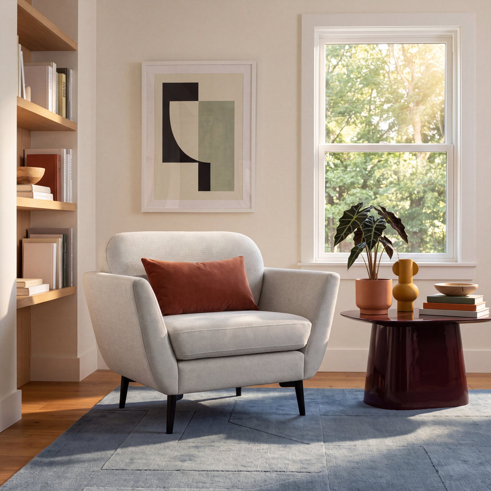Tyndall Oak Armchair, Beige Performance Basketweave
