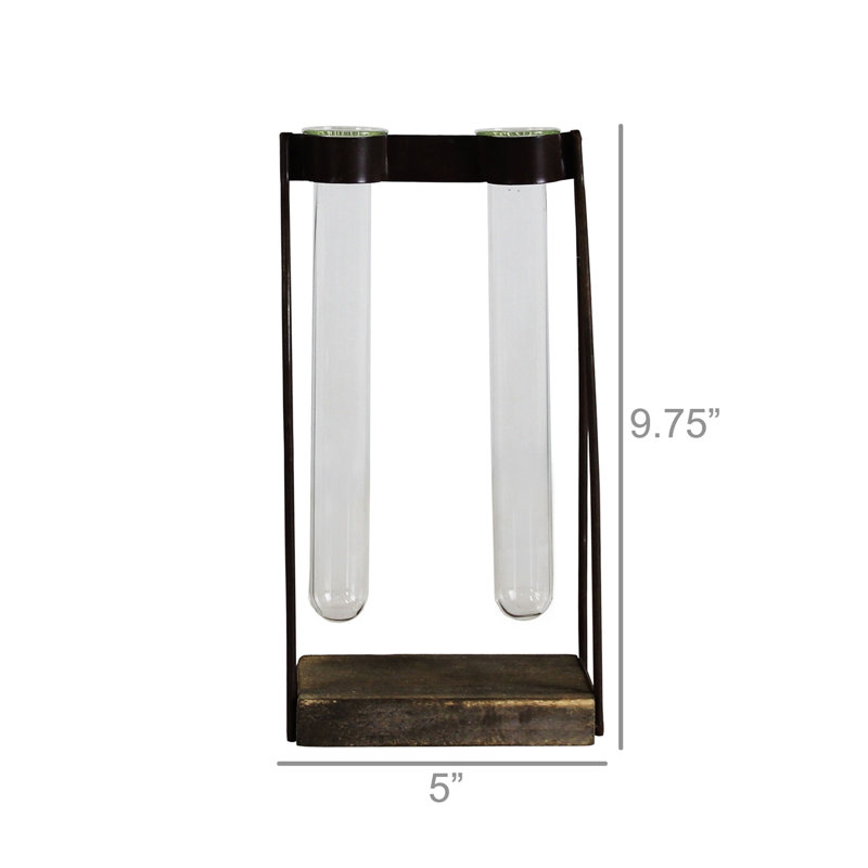 Vase en fer et bois quintuple, H 10 po x l 10,25 po x P 3 po