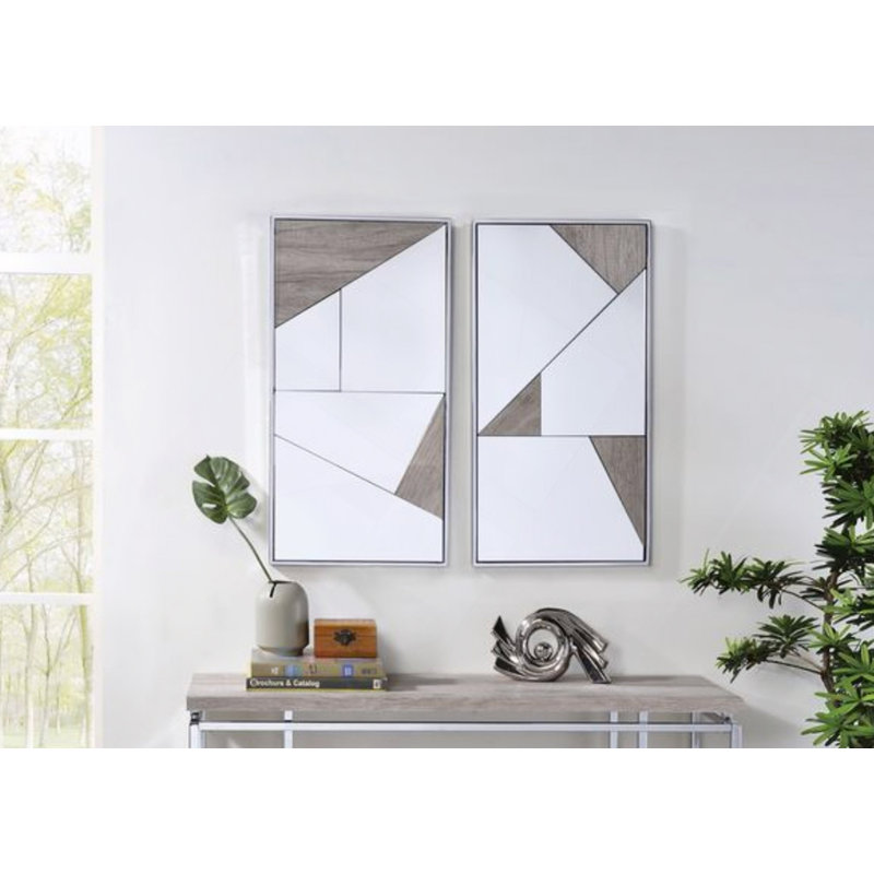 Miroir d'appoint Chafik, chêne naturel et finition chromée (ensemble de 2) assemblés