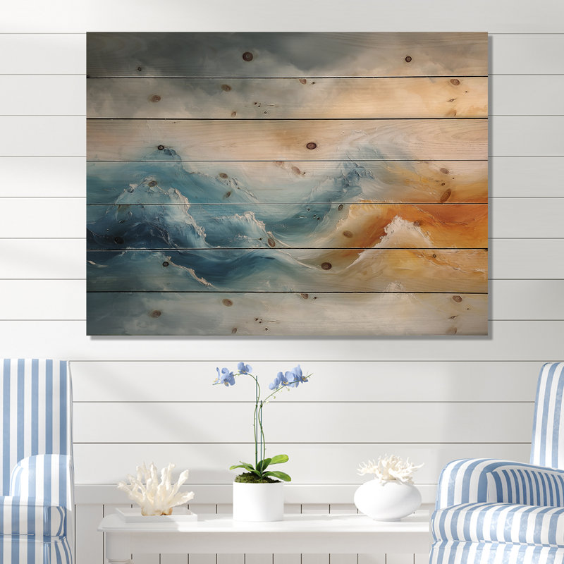 Dream Blue Coastal Waves Turbulence II - impression sur bois de minimalisme - sur bois de pin naturel