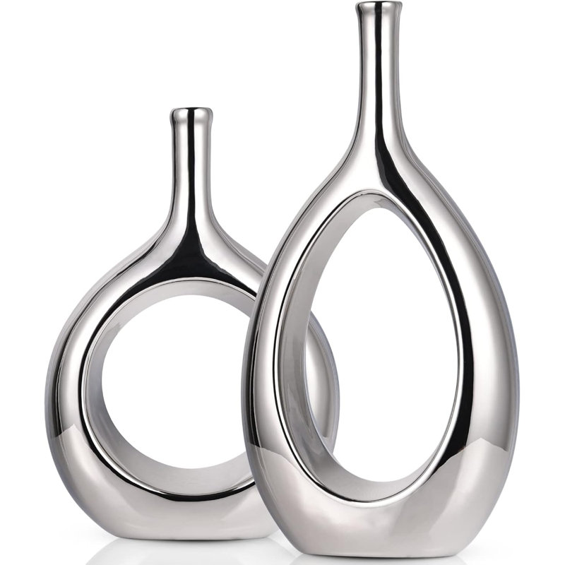 Bright Silver Vase Ceramic