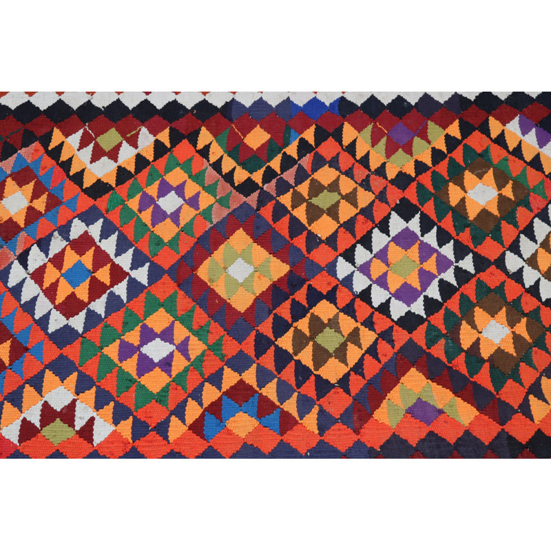 Tapis de style kilim turc fait à la main avec des motifs géométriques éclatants pour une décoration bohémienne