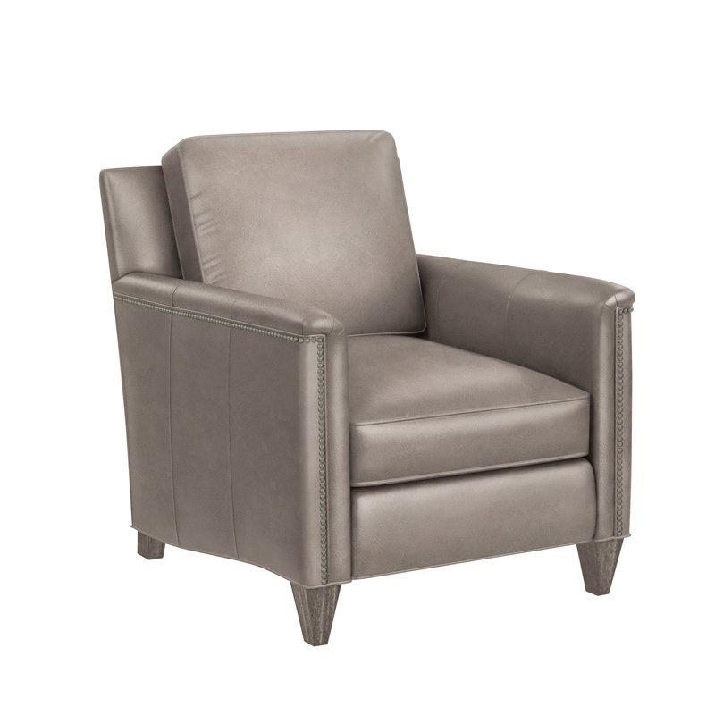 Davidson Upholstered Armchair, Pewter, New Classiques, Aline Light Grey Genuine Leather