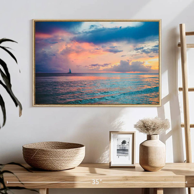 Coucher de soleil au Panama, 25 po x 17 po, Cadre flottant en bois naturel