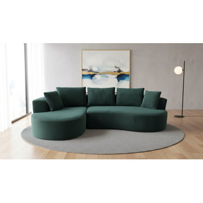 Curved Modular Sectional Couch 2 Piece Set with Pillows, Minimalist Ergonomic Living Room Furniture, Modern Seating, No Assembly, Sofa & Chaise, Dark Green