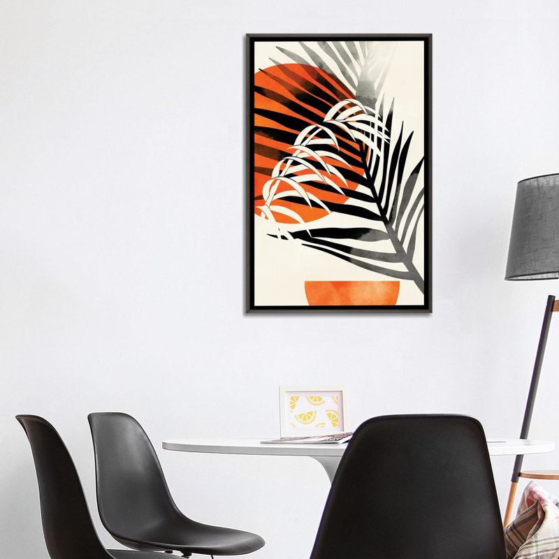 «Palm Leaves» par Ana Rut Bré - impression d'art graphique, Toile avec cadre noir patiné, Aucun mat