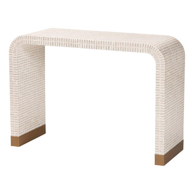 Coastal Console Table With Capiz Shell Mosaic, Versatile Storage And Stylish Waterfall Silhouette For Modern Interiors.