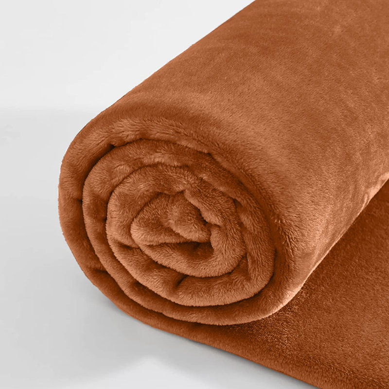 Ultra Soft Plush Faux Fur Reversible Fleece Blanket, Rust, Single