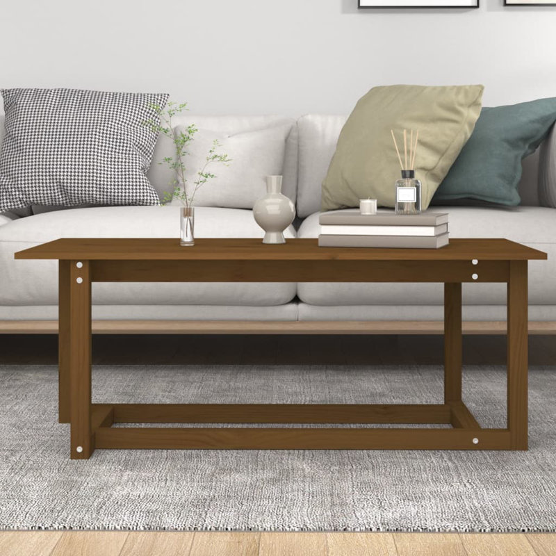 Kamyle Solid Wood Four Leg Coffee Table, Honey Brown