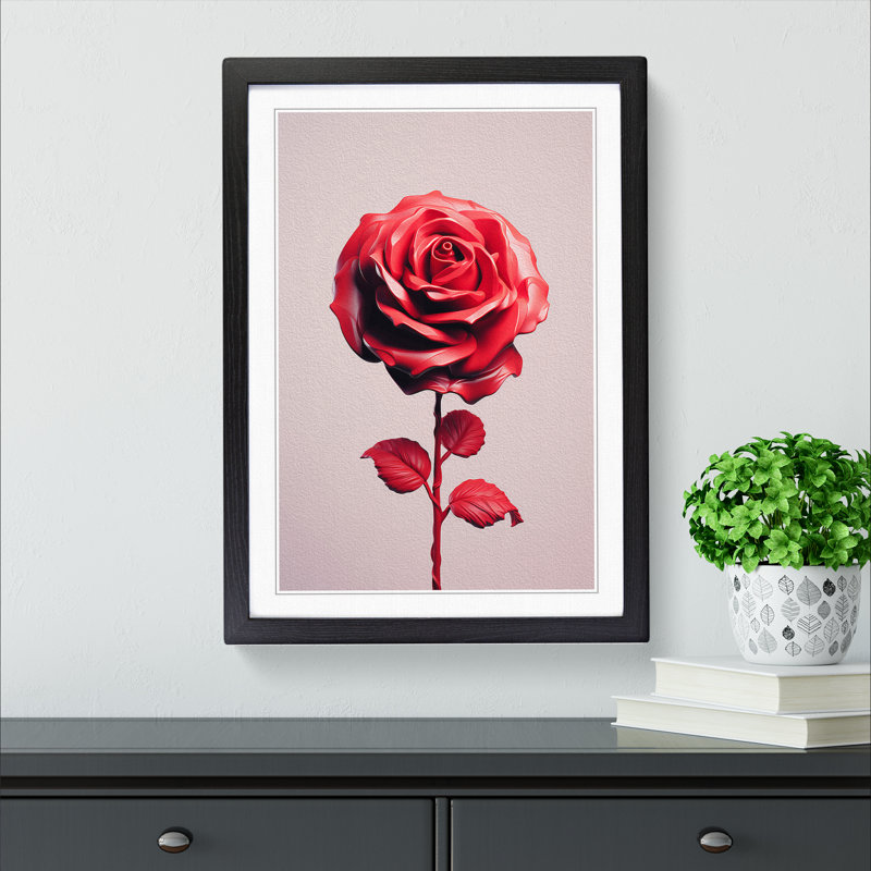 Rose Minimalism - Single Picture Frame Print on Wood, 34cm H x 25cm W x 2cm D, Black