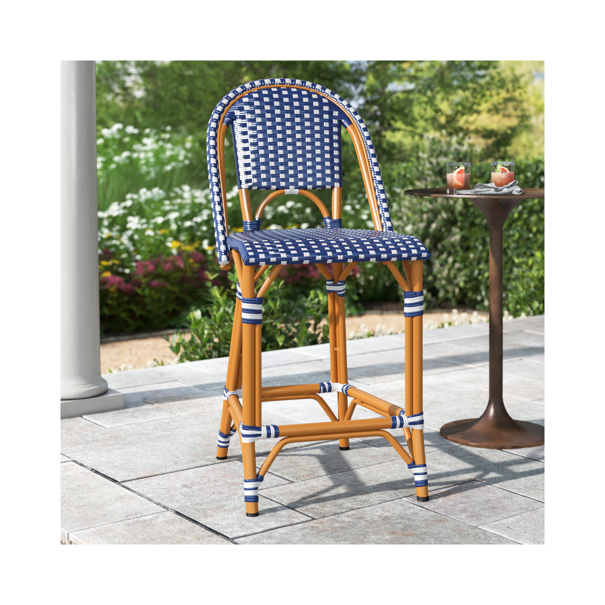 Kesa California 25" Patio Counter Stool, Navy/White