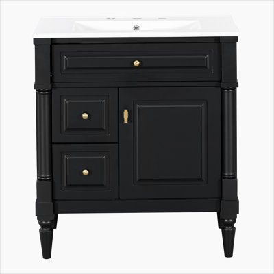 Bathroom Vanity With Sink, Freestanding Wooden Cabinet With Flip Drawer And Adjustable Shelf