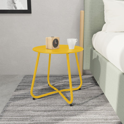 Ebern Designs Steel Patio Side Table, Weather Resistant Outdoor Round End Table