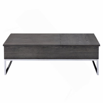 Table basse rectangulaire avec plateau relevable, chêne gris et chrome