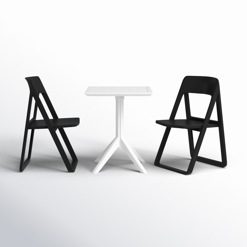 Farrah Square Foldable Plastic 3-Piece Patio Dining Set, White/Black