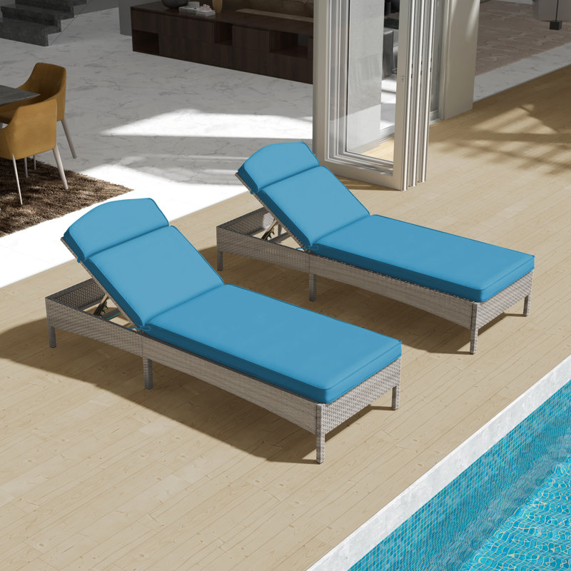 Chaise longue d'extérieur en osier Arshleen, Bleu lac