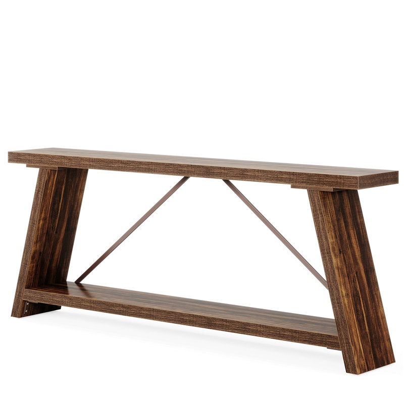 Entryway Console Table With Storage Shelf For Hallway, Living Room, Dark Walnut