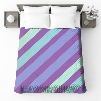 Purple Aqua Diagonal Stripes Quilted Bedspread All Sizes