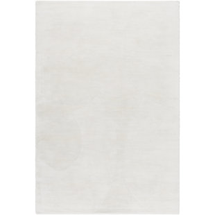 Rectangle Pier Solid Color Hand Lomed Viscose Area Rug in White