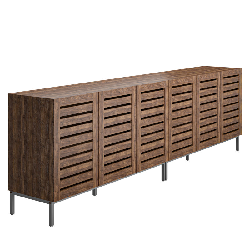 Farmhouse Dark Brown MDF 91" Sideboard Buffet with Adjustable Shelves