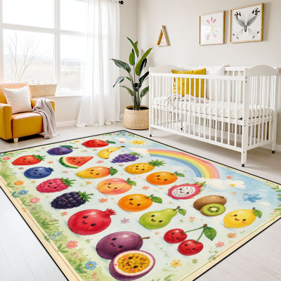 Tapis 10 x 14 pour enfants, tapis lavables pour la salle de classe, fruits mignons de Kawaii, pommes, bananes, baies, arc-en-ciel, tapis, retour à l'école, tapis pour la chambre de bébé
