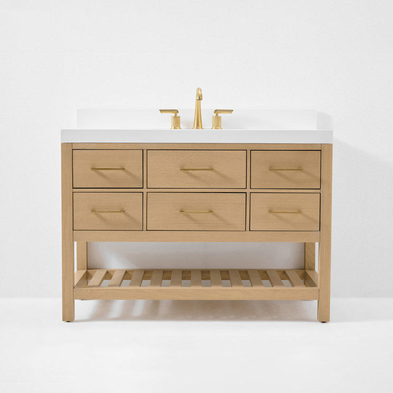 Elizabeth 48'' W Single Vanity, Oak/Rose Gold, Pure White Quartz