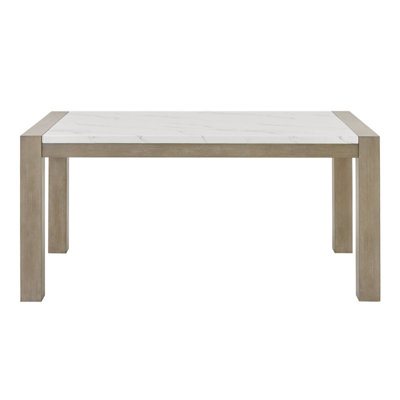 Louisa 66" Rectangular White Faux Marble Top Dining Table In Light Oak Finish