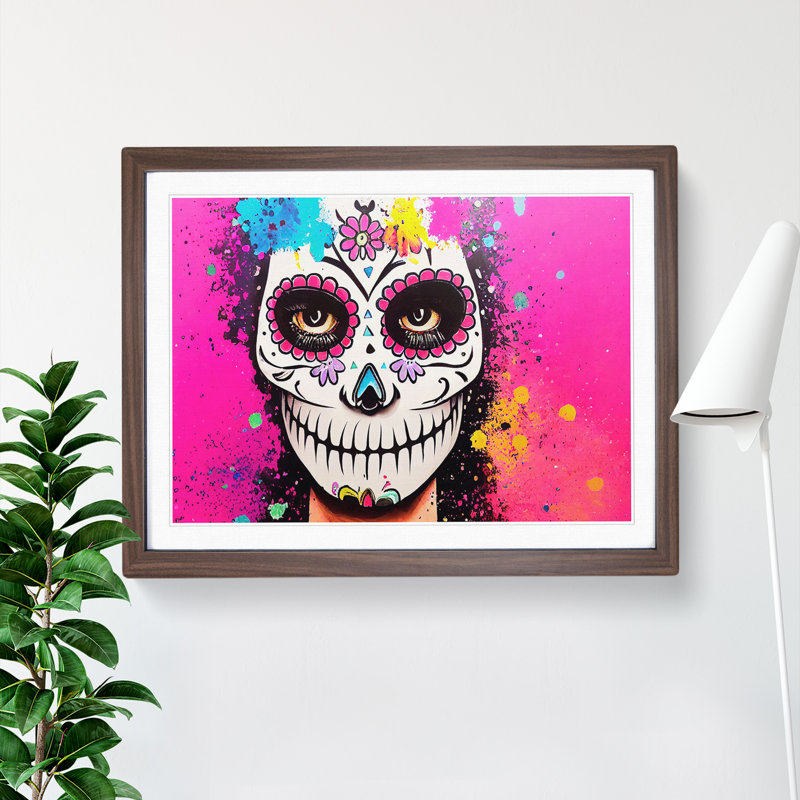 Sugar Skull Woman Vol.1 - Single Picture Frame Print, 34cm H x 46cm W x 2cm D, Walnut Framed