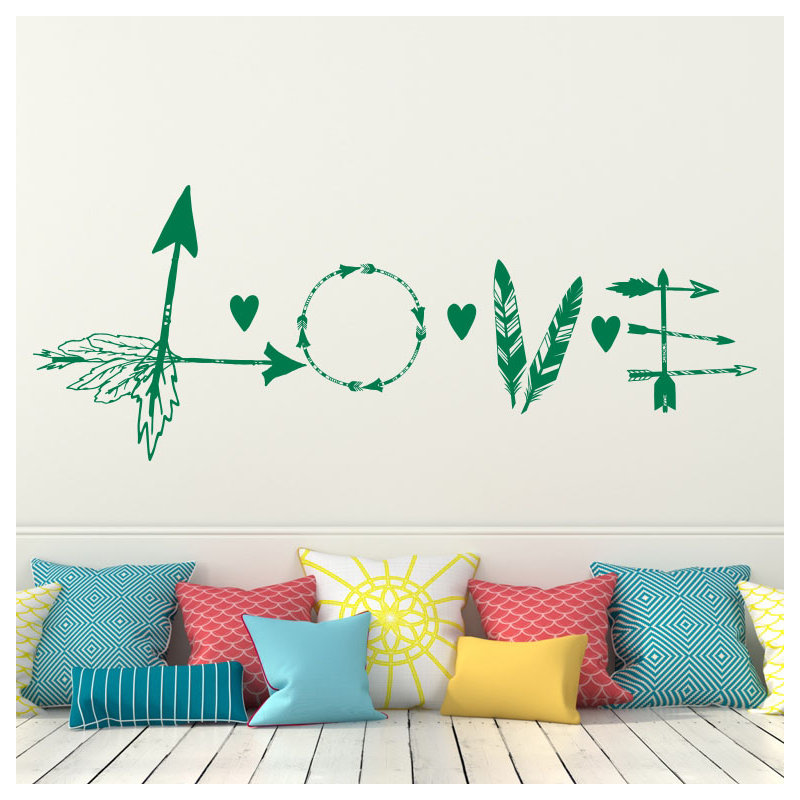 Décalcomanie murale flèche en plumes love, Vert