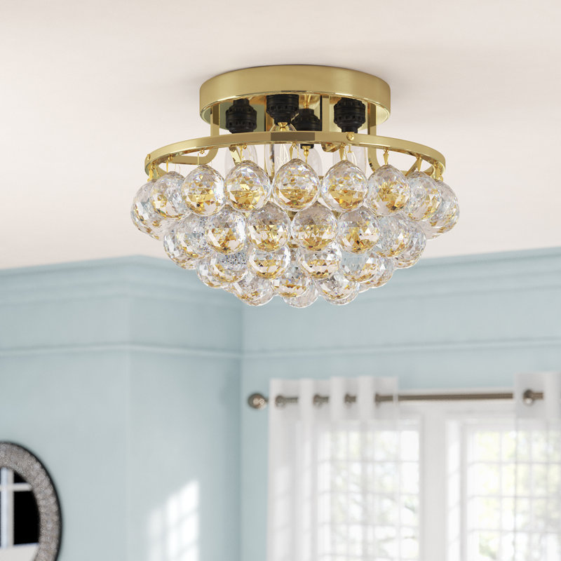 Plafonnier semi-encastré Eustacio, Doré, H 15 po x l 10 po x P 10 po, 3 lumières
