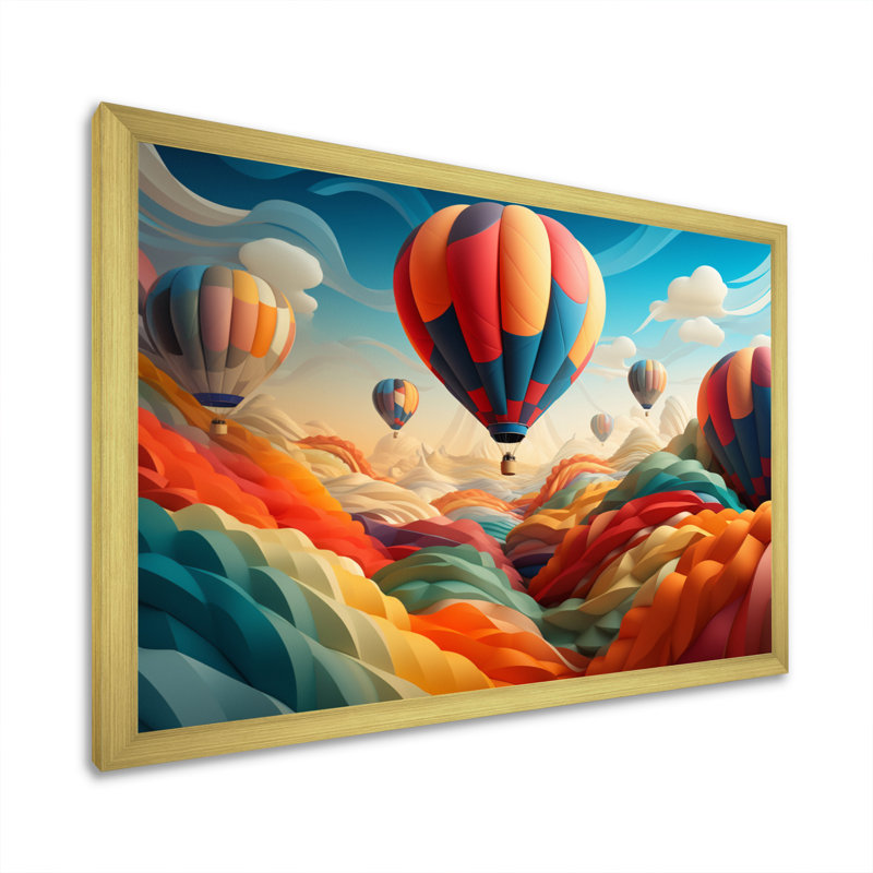 Red Hot Air Ballon I - Hot Air Balloon Canvas Wall Art, H 30 po x l 40 po x P 1,5 po, Encadrement doré