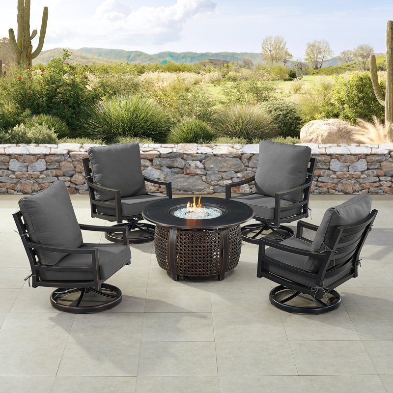 Ferryn 4 - Person Patio Conversation Set with Cushions, Black