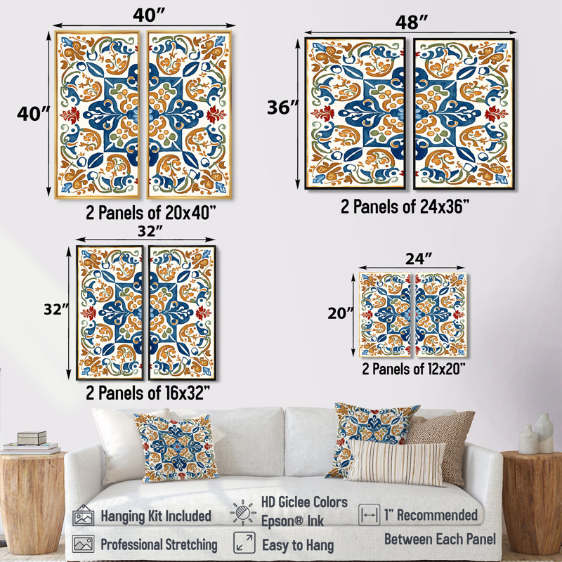 Carreaux de la Méditerranée en bleu rétro VII - grandes impressions sur toile à carreaux abstraits, H 20 po x l 24 po