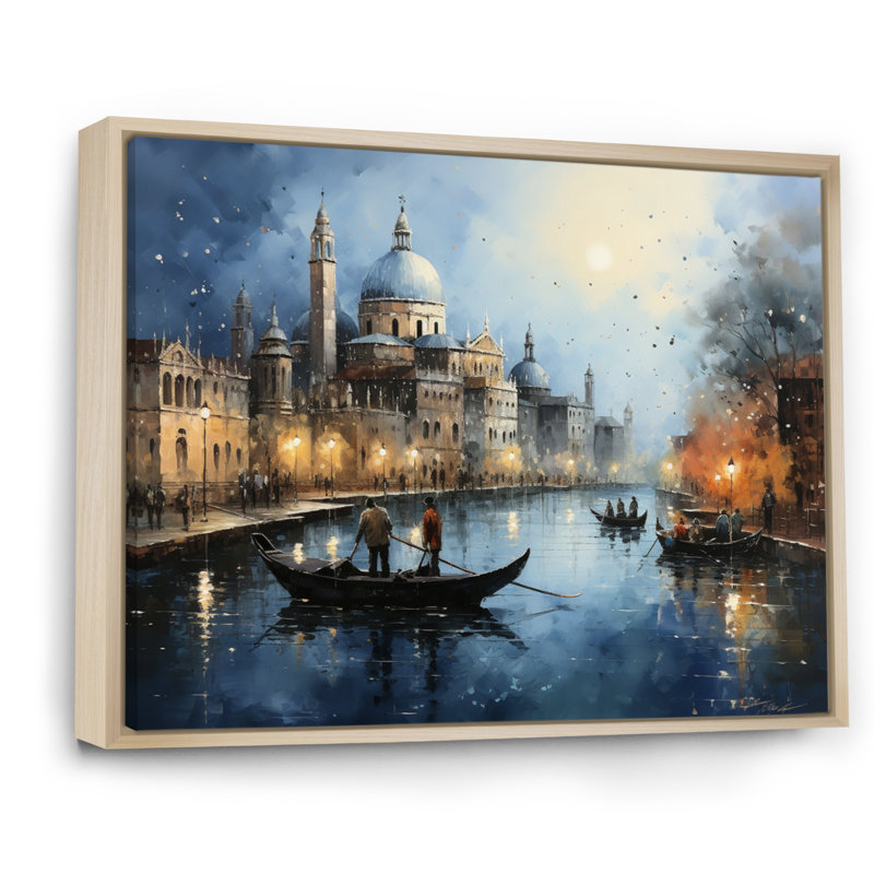 Gris sarcelle canal urbain Venise - imprimé, H 34 po x l 44 po x P 1,5 po, Cadre naturel flottant