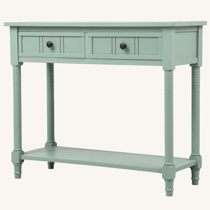 Todo Daisy Series Console Table - Timeless Traditional Style with Two Spacious Drawers & Open Bottom Shelf, Retro Blue