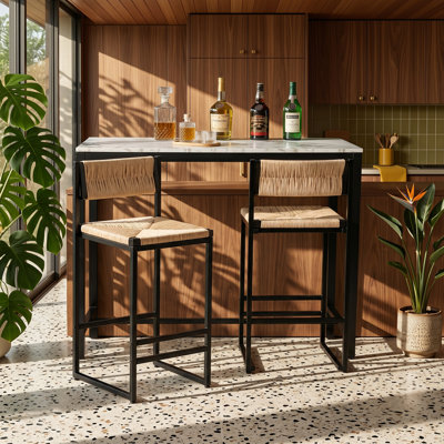Ensemble de 2 tabourets de bar en papier tissé à la main l 14,96 po x P 15,15 po x H 34,84 po Honey