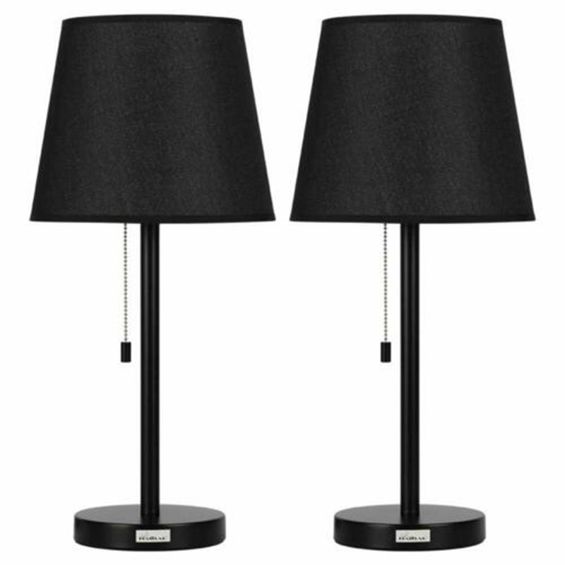 Lampes de table de chevet modernes noires avec interrupteur à chaîne