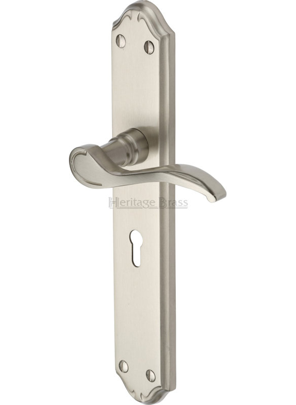 Heritage Brass Heritage Door Handle Lever Lock Verona Design, Satin Nickel