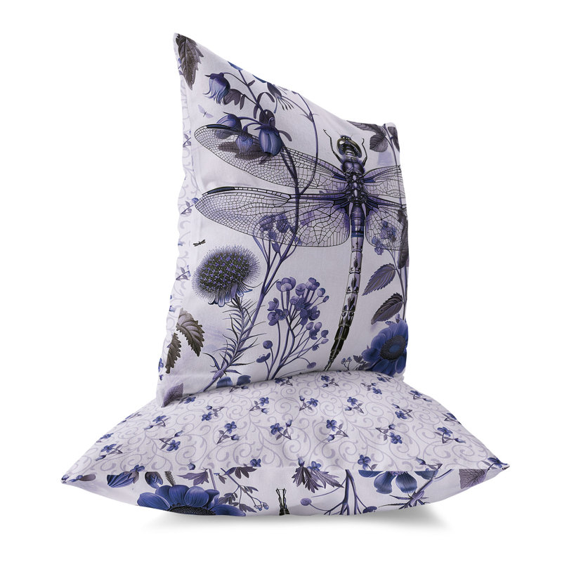 Coussin décoratif intérieur / extérieur Dragonfly Fairytale, Bleu / mauve, H 26 po x l 26 po