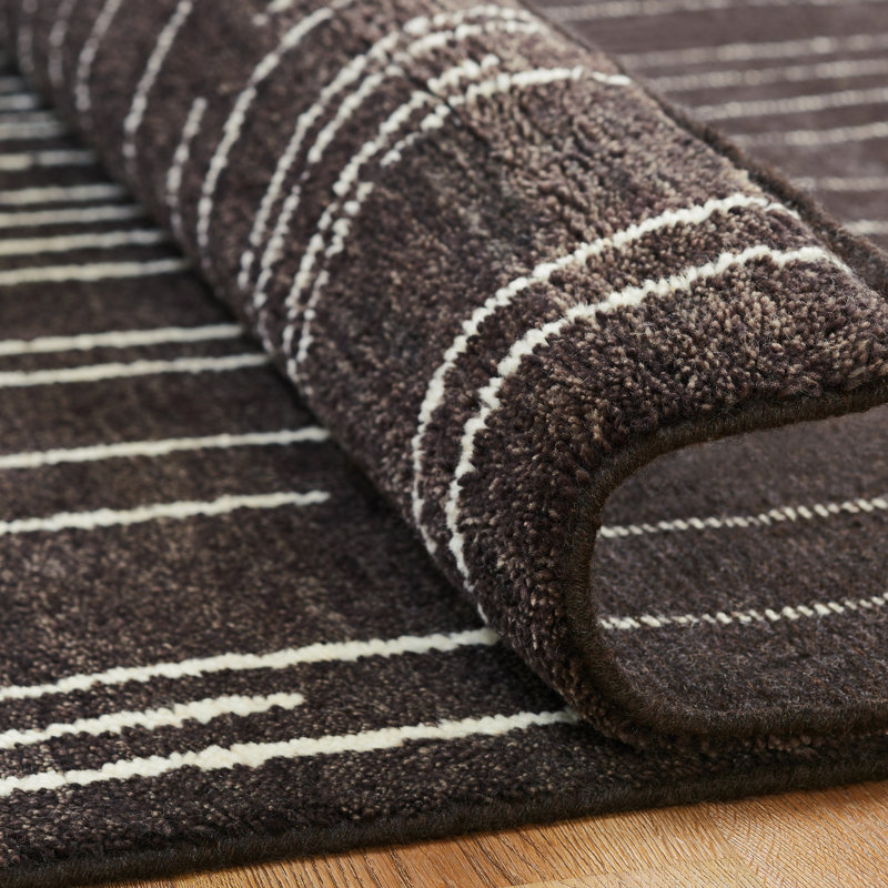 Urban Ridge Wool Hand Knotted Area Rug in Espresso Lines, Rectangle 9' x 12'