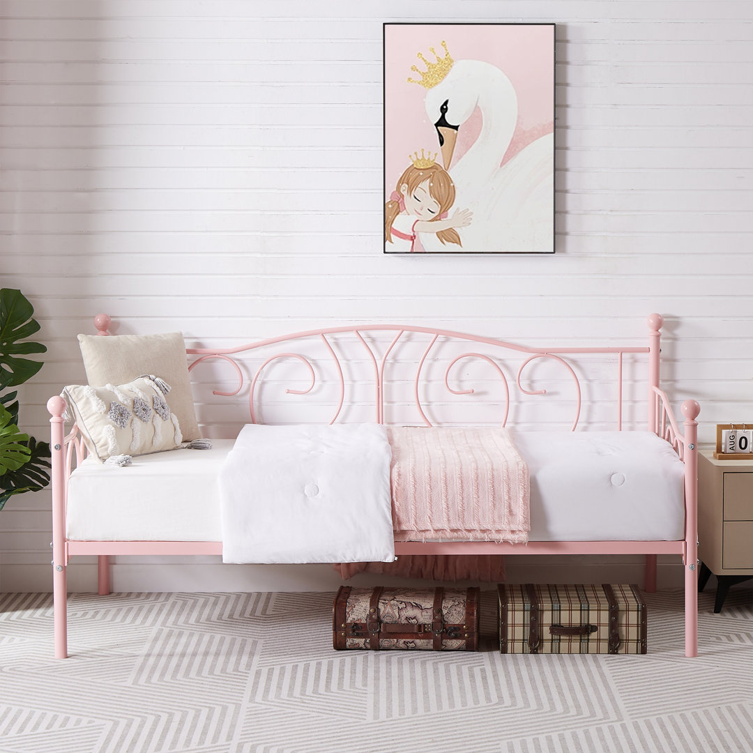 Korecky Twin Size Daybed Frame, Metal Daybed Frame with Headboard, Sofa Bed for Living Room Guest Room 17 Stories Color: Pink