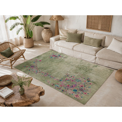 Ivy Floral Modern Patterned Woven Base And Decorative Washable Carpet