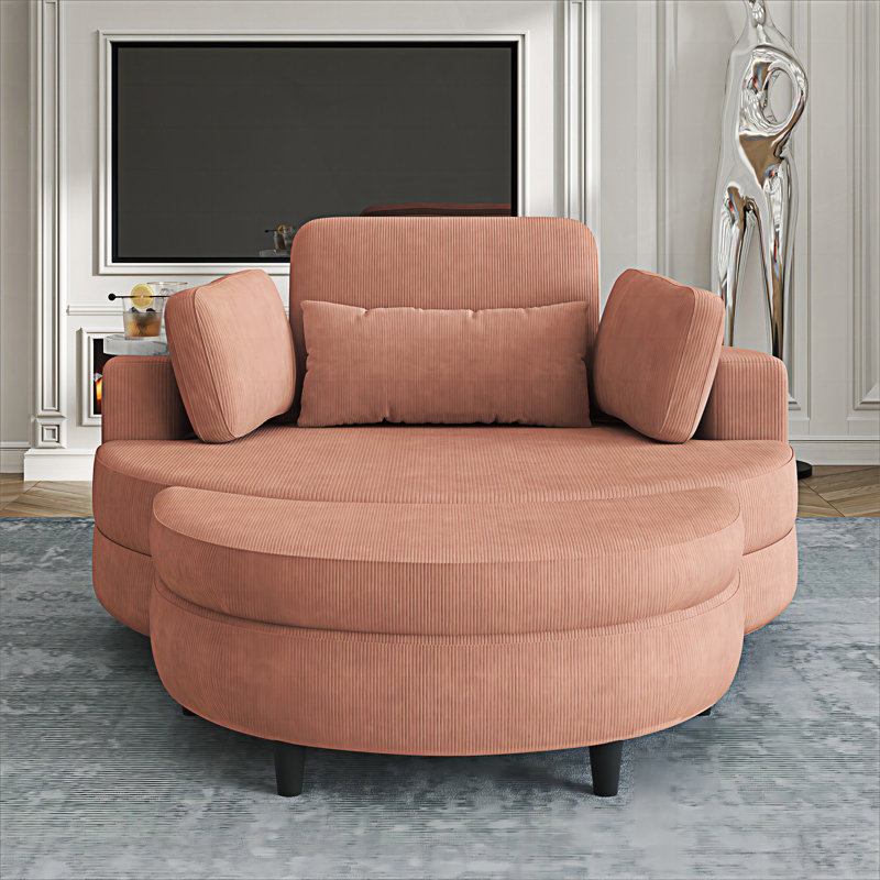 Petit canapé avec deux coussins décoratifs, un coussin de taille et un plateau supplémentaire, Orange