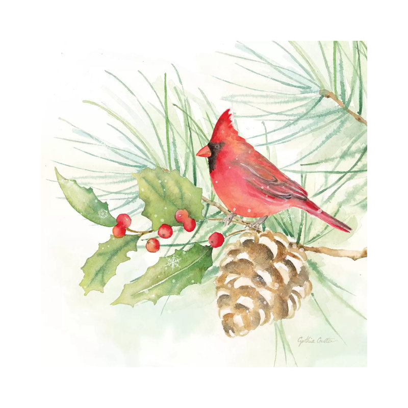 Winter Birds - Cardinal by Cynthia Coulter - Painting on Canvas, 66.04 cm H x 66.04 cm W x 1.91 cm D, Wrapped Canvas