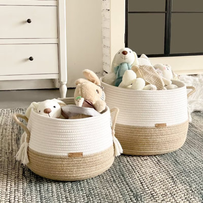 Boho Cotton Rope Baskets, Cube Basket, Under Shelf Basket for Living Room, Bedroom, Nursery
