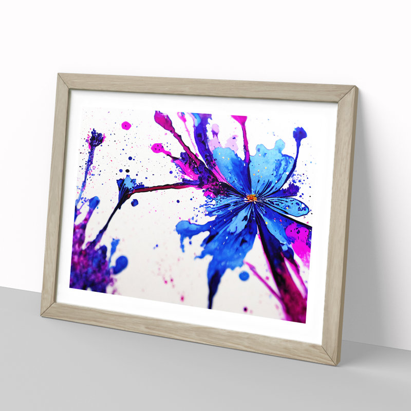 Bluebell Flower Splatter Vol.1 Abstract - Single Picture Frame Painting, 46cm H x 64cm W x 2cm D, Oak Framed